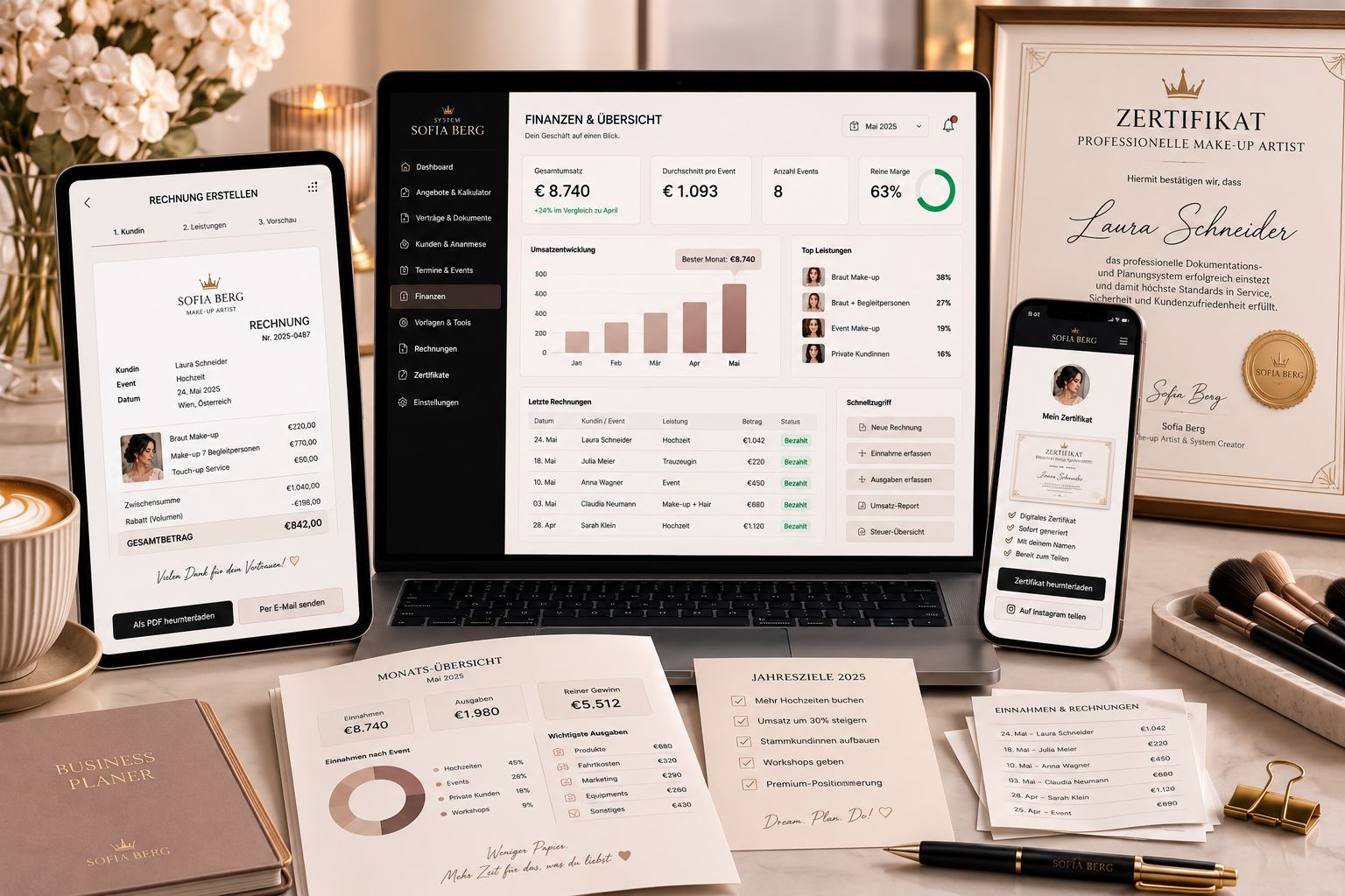 Bildschirm für Finanzen und Zertifikat